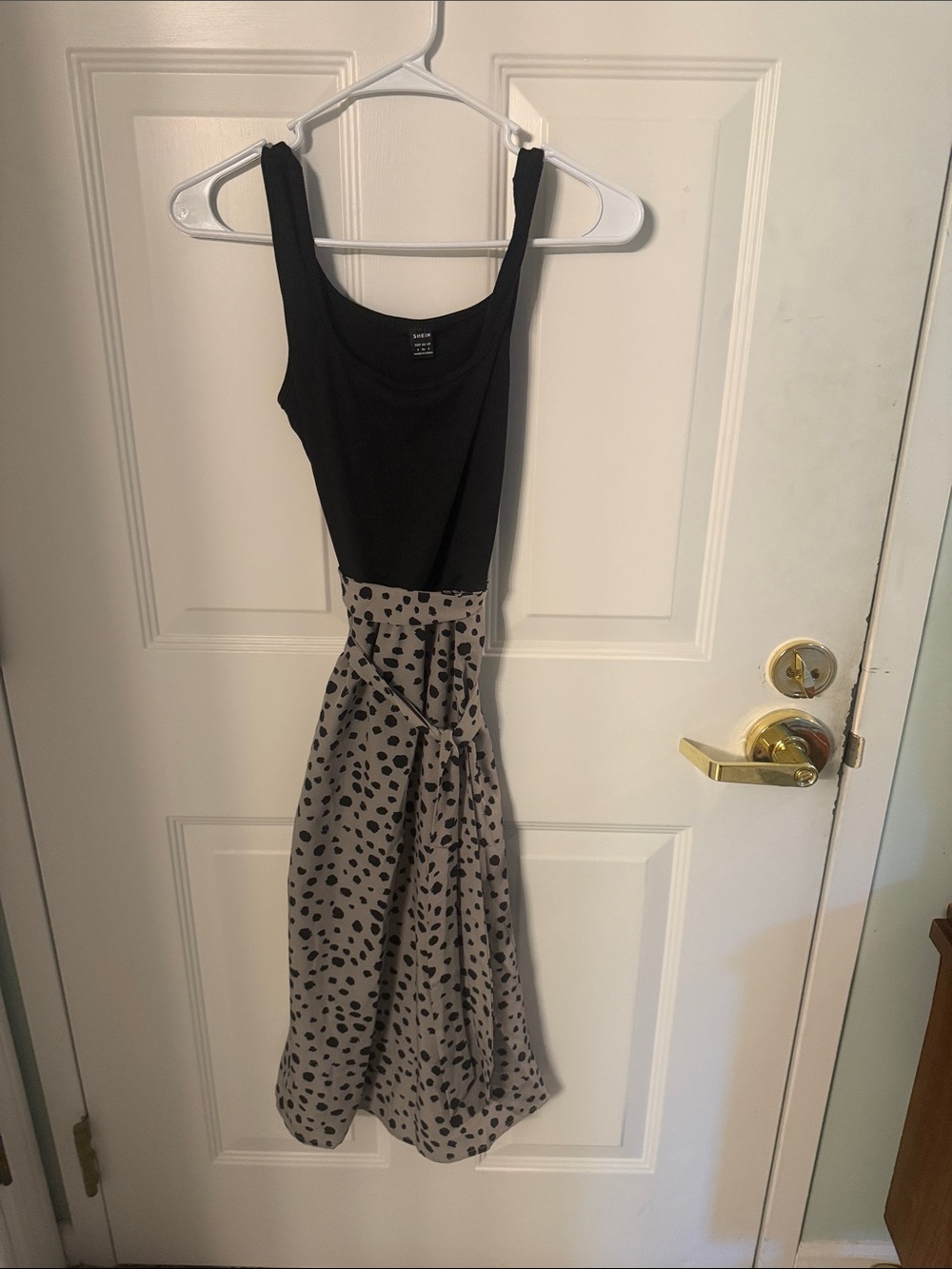 SHEIN Black Bodice with Gray Polka Dot Midi Dress